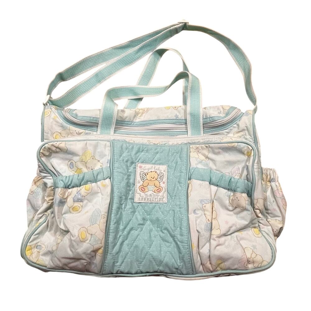 VINTAGE Baby Connection Teal Bears Medium Diaper Bag Bottle Holder Pockets